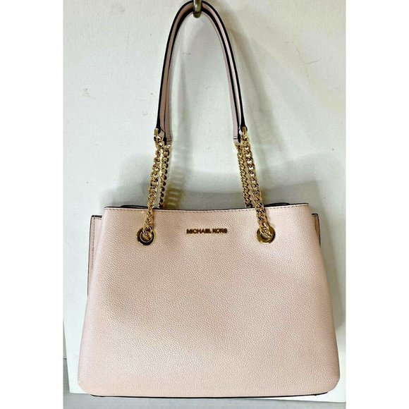 New Michael Kors Teagen Large Long Drop Satchel Pebble Leather Bag Powder Blush - Picture 1 of 6